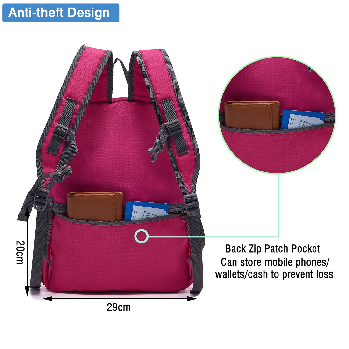 YZAOLL Small Lightweight Packable Hiking Backpack, 20L Hiking Backpack Day Pack for Women Men Travel Camping Vacation,Rose