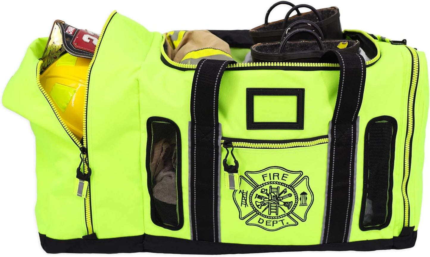 Lightning X Products Newly Redesigned Firefighter Fireman Quad-Vent Turnout Gear Bag with Helmet Compartment, Mesh Vents & Maltese Cross for First Responder (Red)