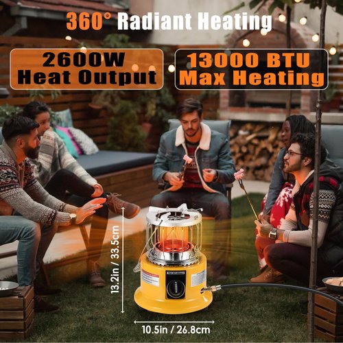 MOZODAWN 2 in 1 Propane Heater & Stove, 13000 BTU Portable Propane Heater Indoor with Handle, Outdoor Heater Gas Stove for Patio, Camping, Tent, Ice Fishing, Garage