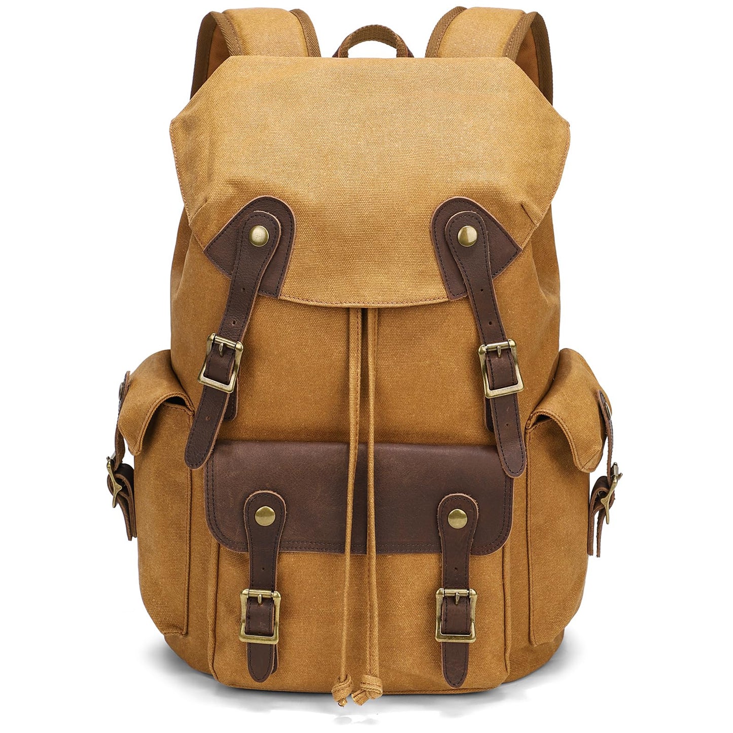 Beeaoo Canvas Backpack Mens Casual Daypack Vintage Travel Rucksack with Leather Trim