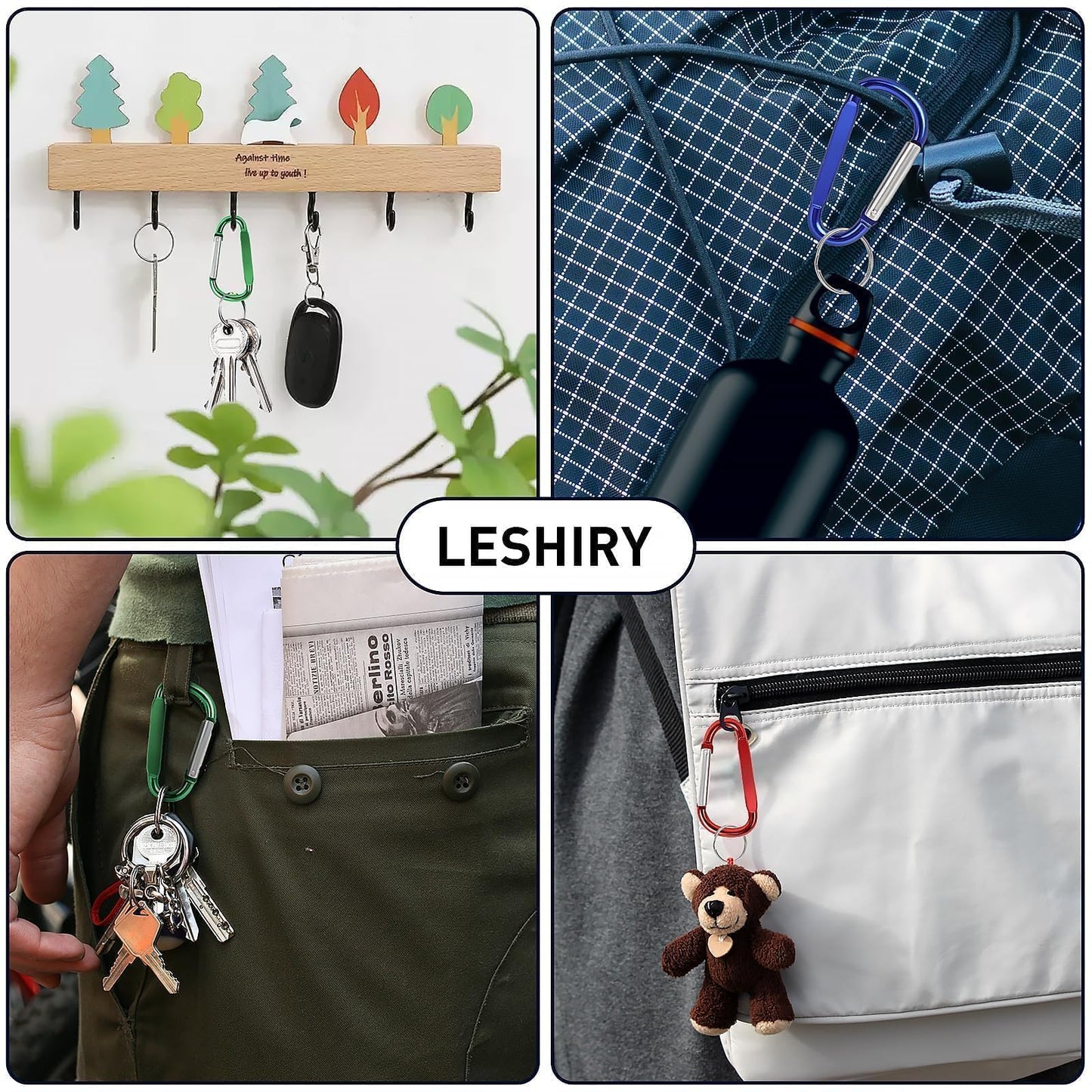 Foweroty Carabiner Clip, 3" Aluminum Clips D Ring Shape Carabiner, Key Chain with Key Ring Keychain Hook (A2-Silver)