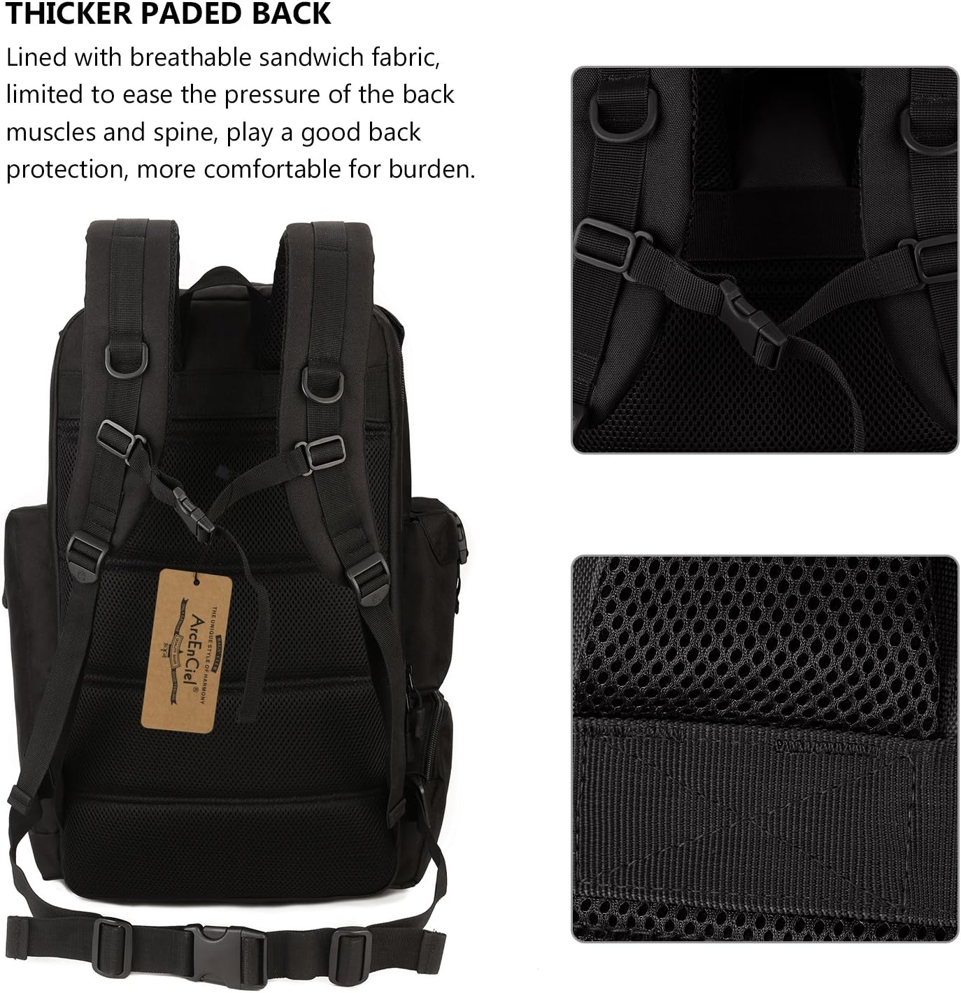 ArcEnCiel 40L Tactical Backpack Military Shoes Bags Daypack Assault Pack Bug Out Bag Molle Rucksack - Rain Cover Included