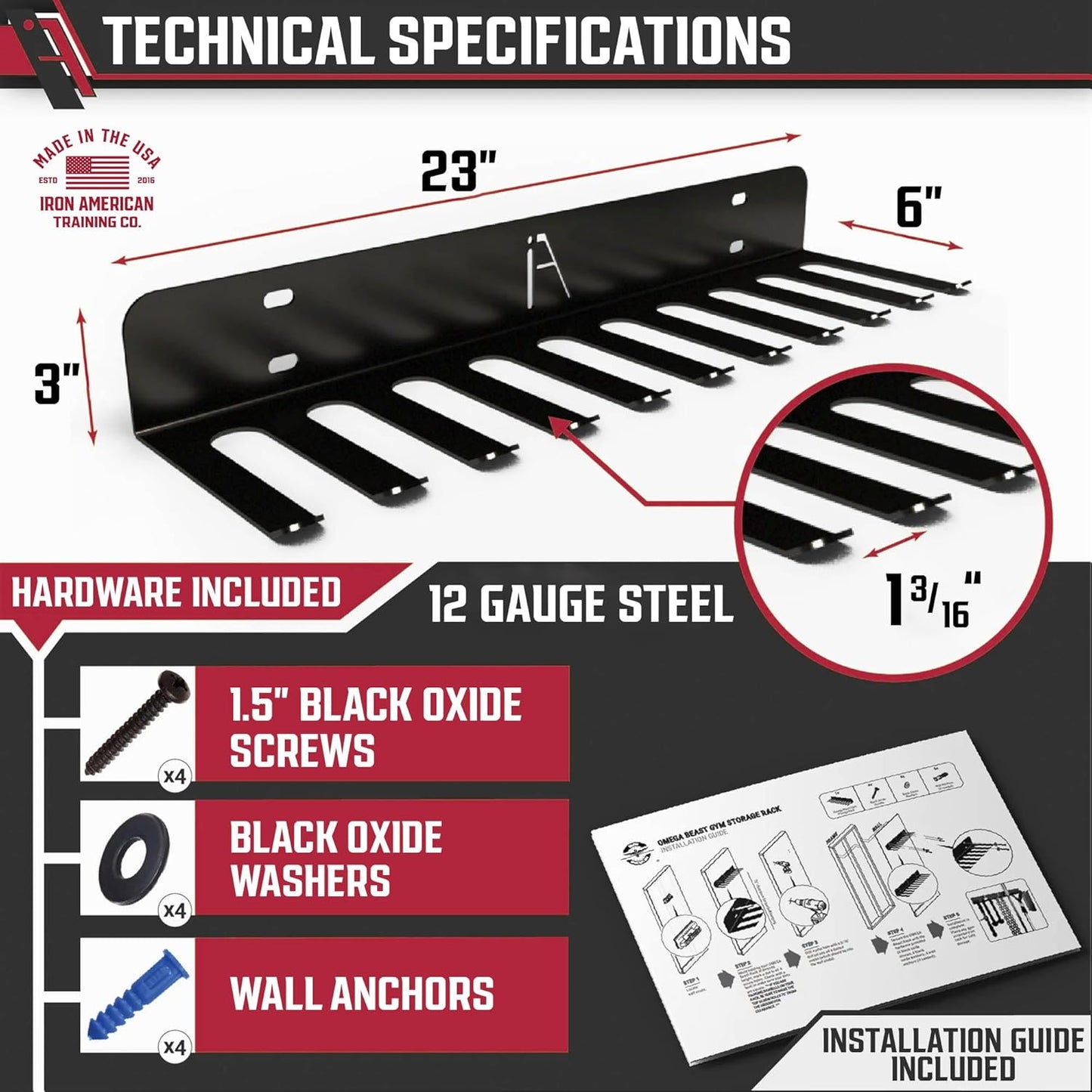 IRON AMERICAN) Gym Storage Hanger/Heavy Duty Multi-Purpose Gym Rack for Lifting Belts, Chains, Exercise Bands, Jump Ropes (mounting hardware included)