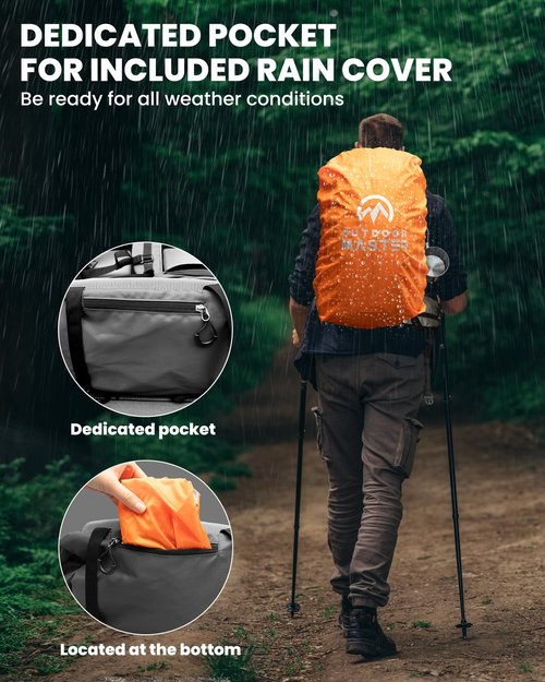 OutdoorMaster 50L Hiking Backpack with High Strength Aluminum Support, Lightweight Travel Daypack with Rain Cover, Waterproof Camping Bag for Men Women -Purple