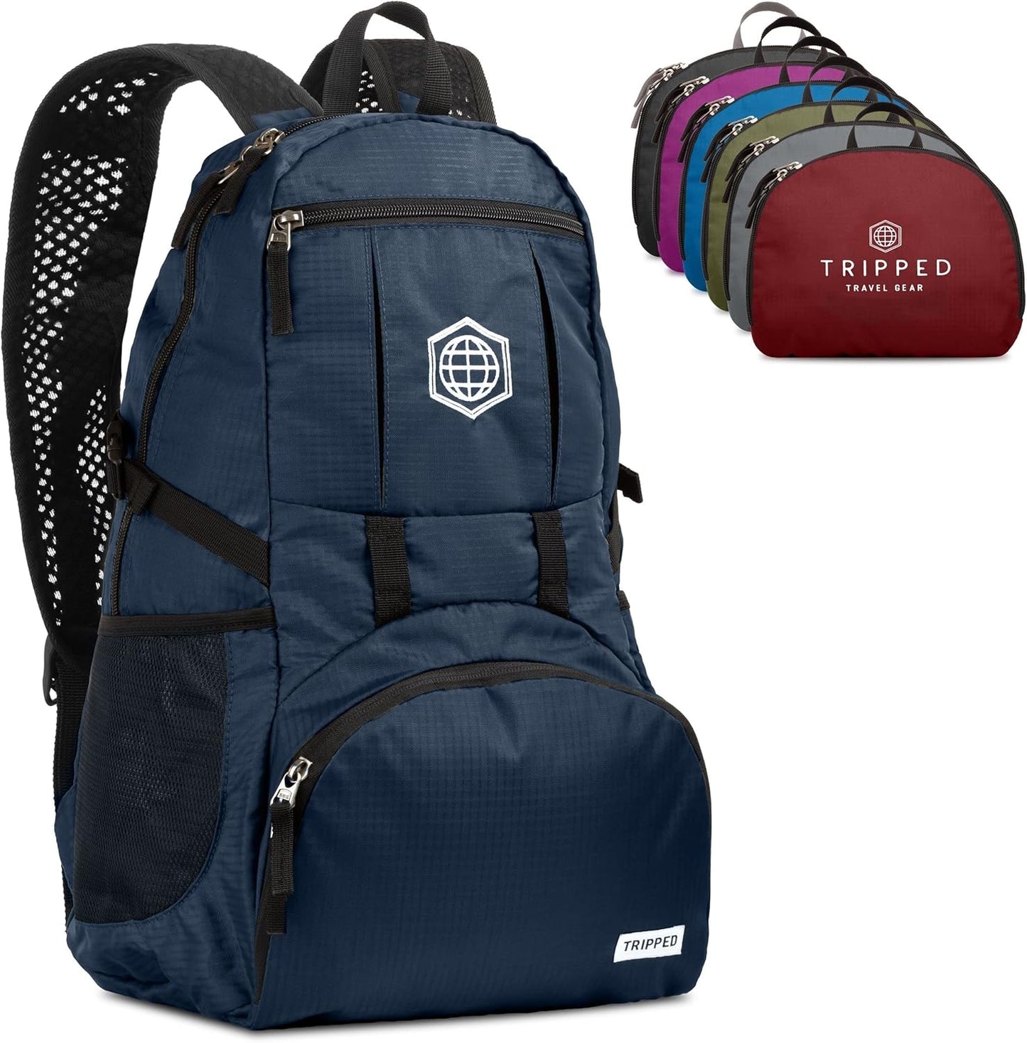 TRIPPED Travel Gear Traveling Backpack- Foldable collapsible lightweight backpack for travel (Black) 35 liters