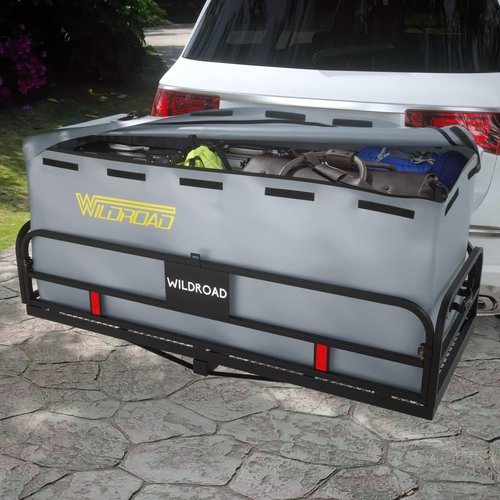 Wildroad Hitch Cargo Carrier 500 LBS Capacity Vehicle Trailer Baskets 60" x 24" x 14" Fits 2" Receiver with Waterproof Cargo Bag, Cargo Net, Ratchet Straps and Dual Tightener