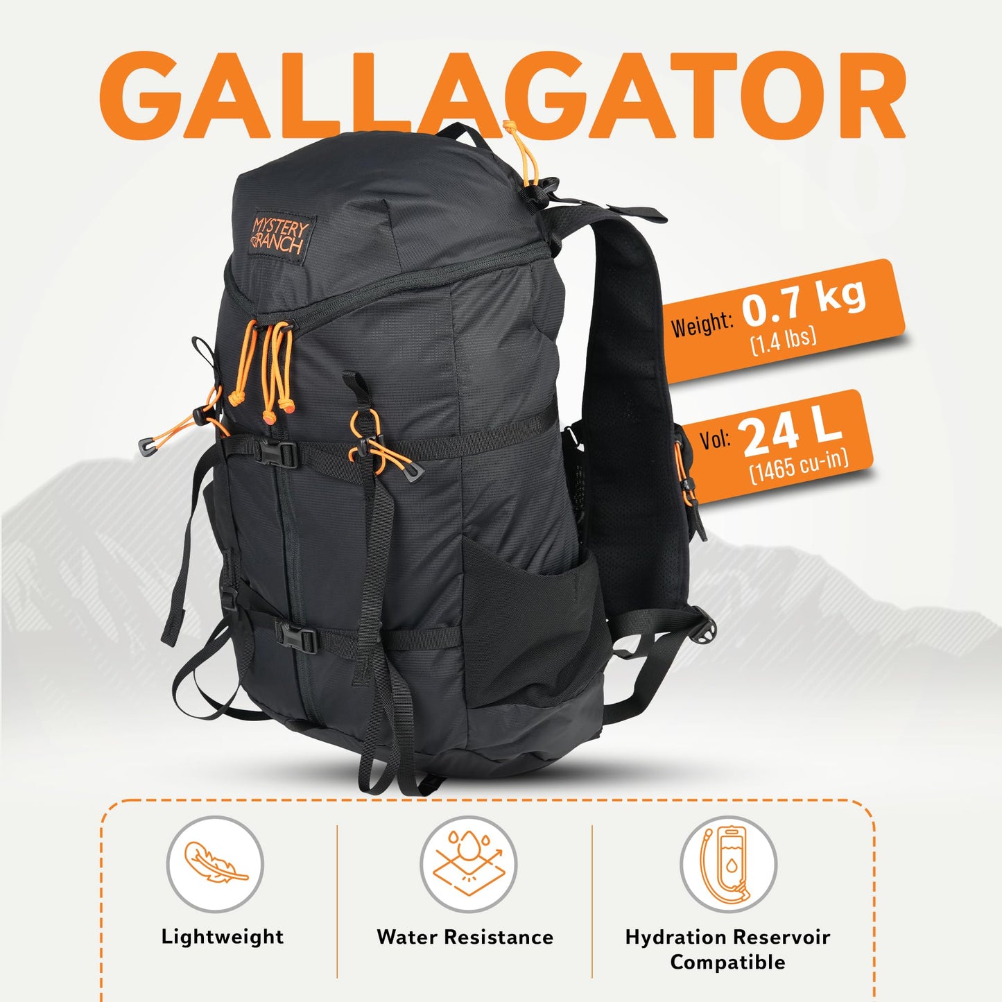 Mystery Ranch Gallagator 25 Backpack – Weather Resistant Travel Bag with Sternum Strap – Black, 25L, S/M