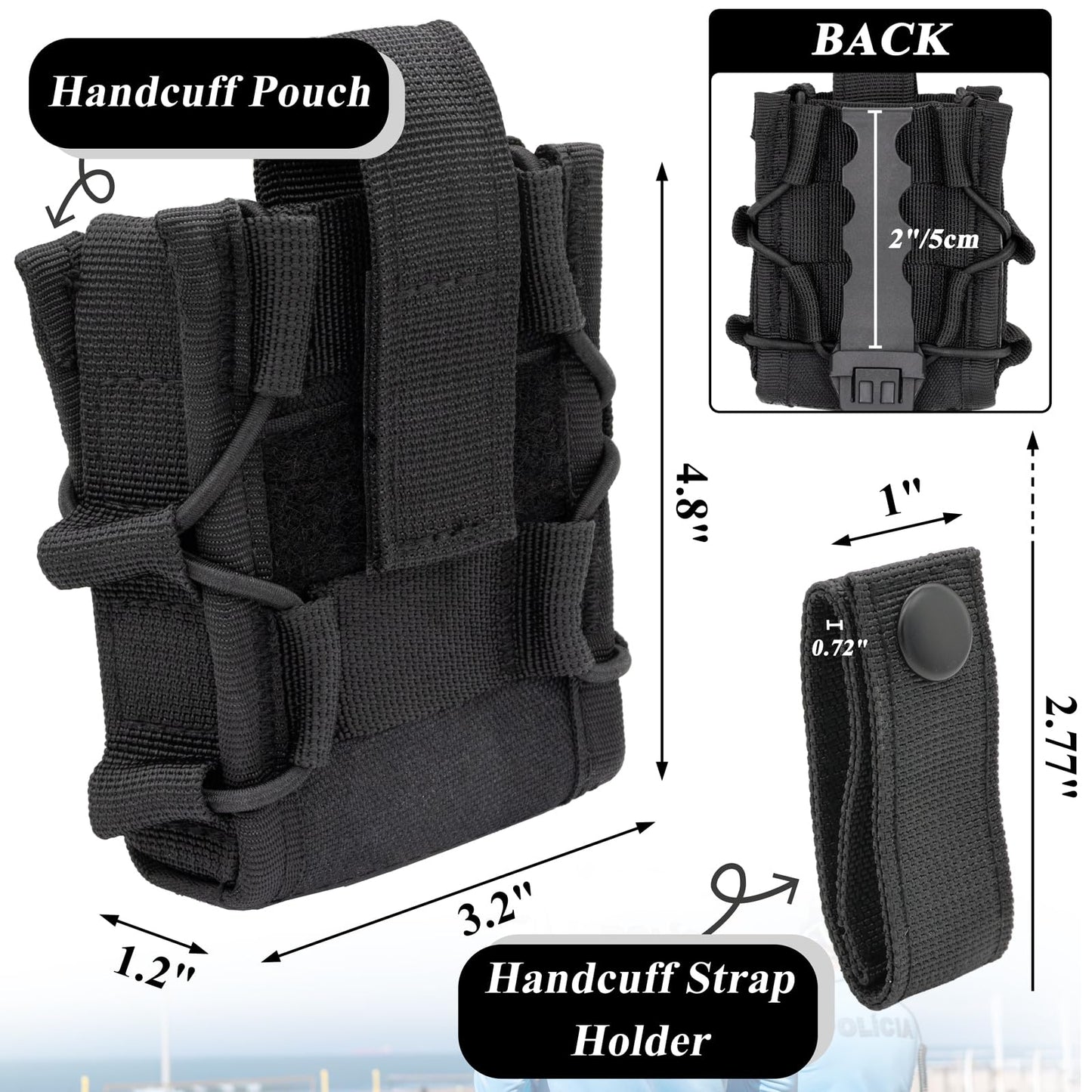 Holster and Strap Holder Kit, Handcuff Case and Pouch for Duty Belt Fits Asp, Hinged, Chain, Folding Rigid Handcuffs Compatible With Molle Belts
