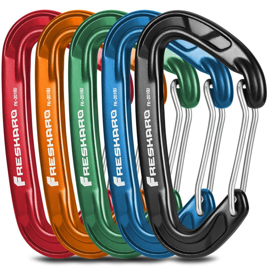 FresKaro Wiregate Carabiner Clip, 15kN Wire Gate Caribeener Heavy Duty, Caribeaner Spring Snap Hook, Strong, Lightweight, 5Pack for one of Each Color,Keychain, Key, Gym, Dog Collar, Outdoor Camping