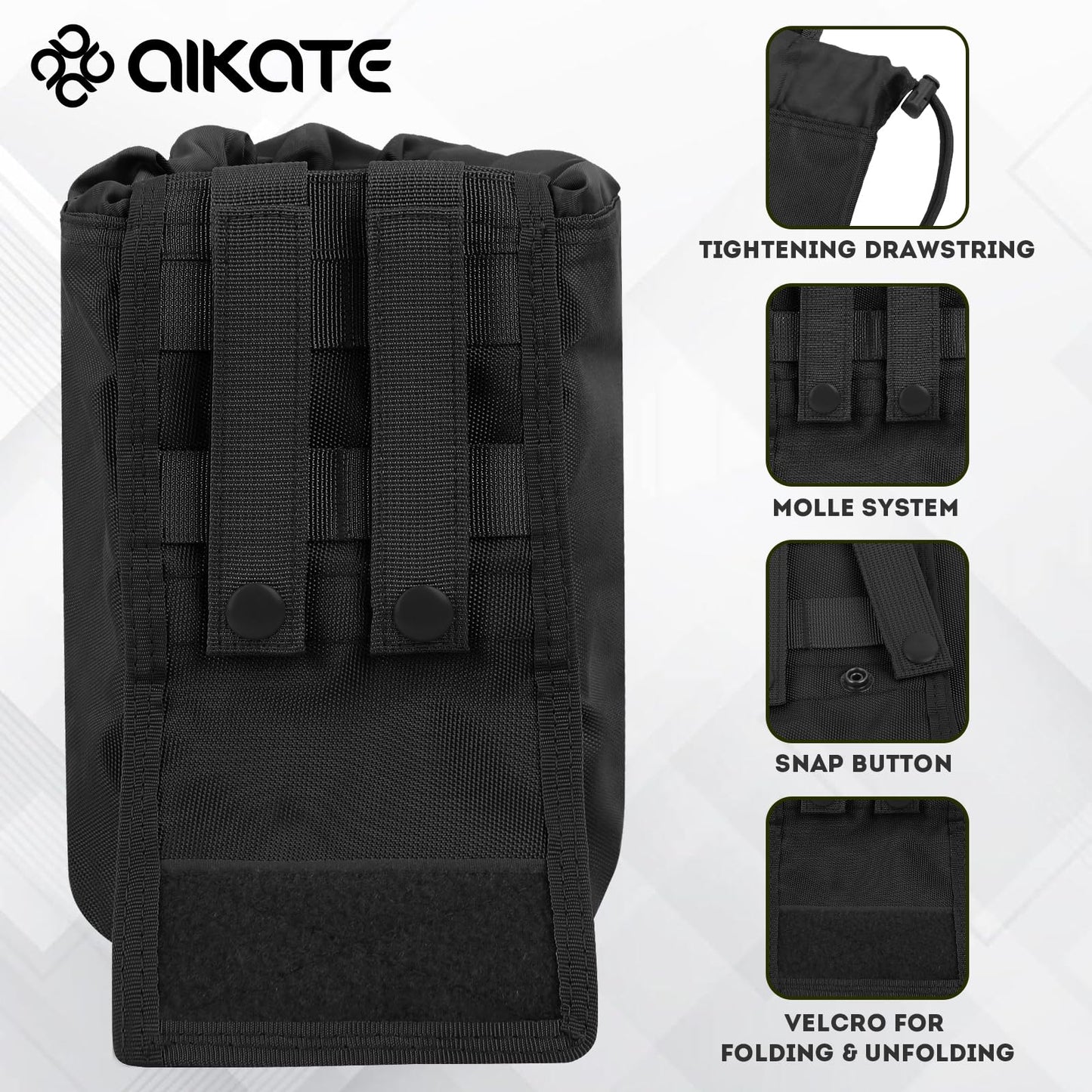 AIKATE Tactical Molle Dump Pouch, Roll-Up Drawstring Magazine Utility Pouch, Folding Dump Bag (Black)