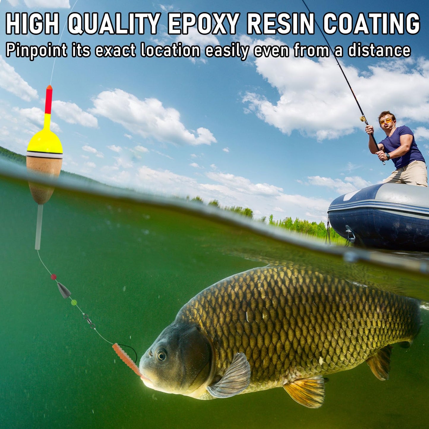 Alwonder 4-Pack Bobbers for Fishing, Buoyant Balsa Wood Body Slip Bobbers Floats, Oval High Sensitive Slip Bobber for Fishing Crappie Bluegills Trout Bass Panfish Catfish Walleyes 2.2"