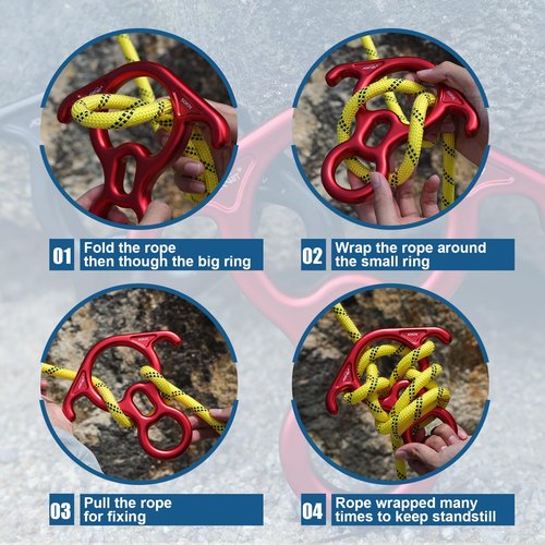 Climbing Descender 50KN Aluminum Alloy Figure 8 Descender Large Bent-Ear Belaying Rappelling Gear Zip Line Pulley Durable Aluminum Stainless Steel Roller Double Climbing Pulley 25KN for Hauling Rescue