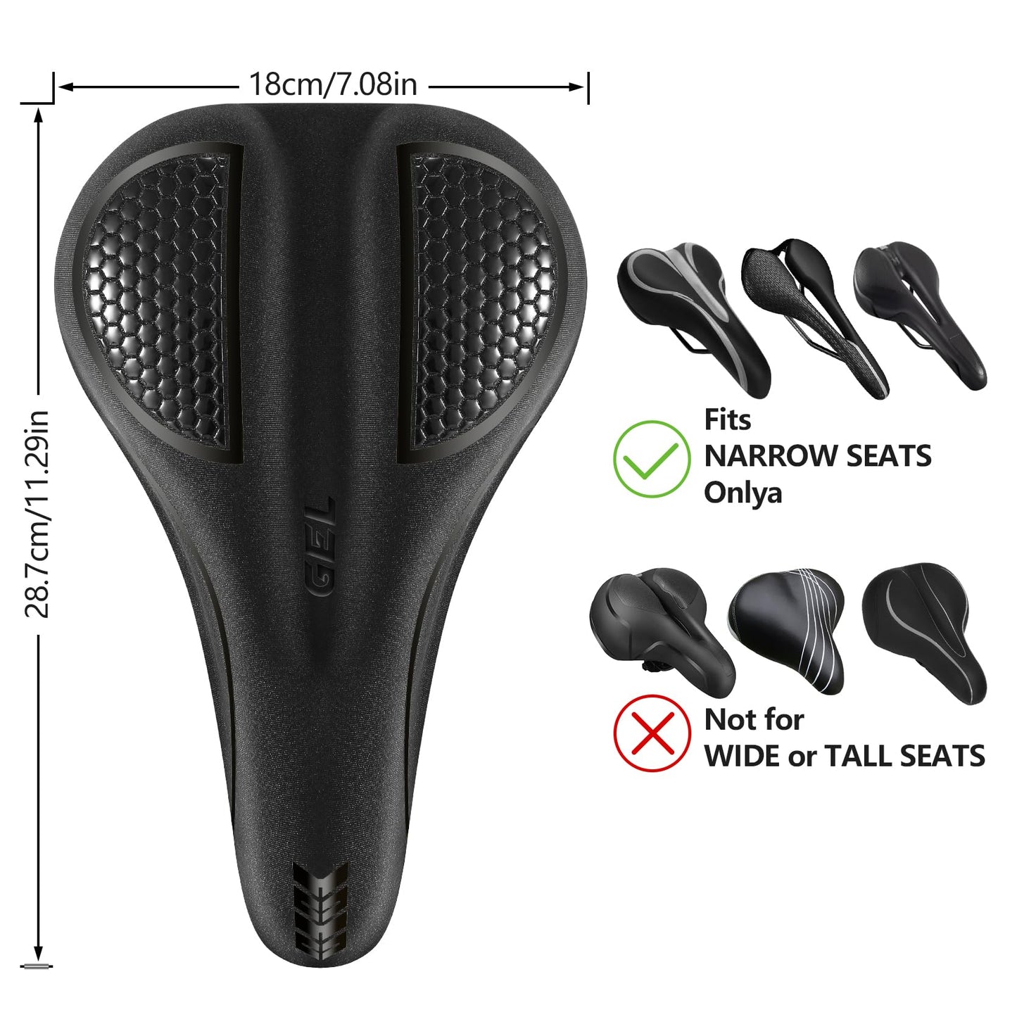 Bike Seat Cushion - Gel Padded Bike Seat Cover for Men Women Comfort, Extra Soft Exercise Bicycle Seat Compatible with Peloton, Outdoor & Indoor with Adjustable Velcro Secure Black