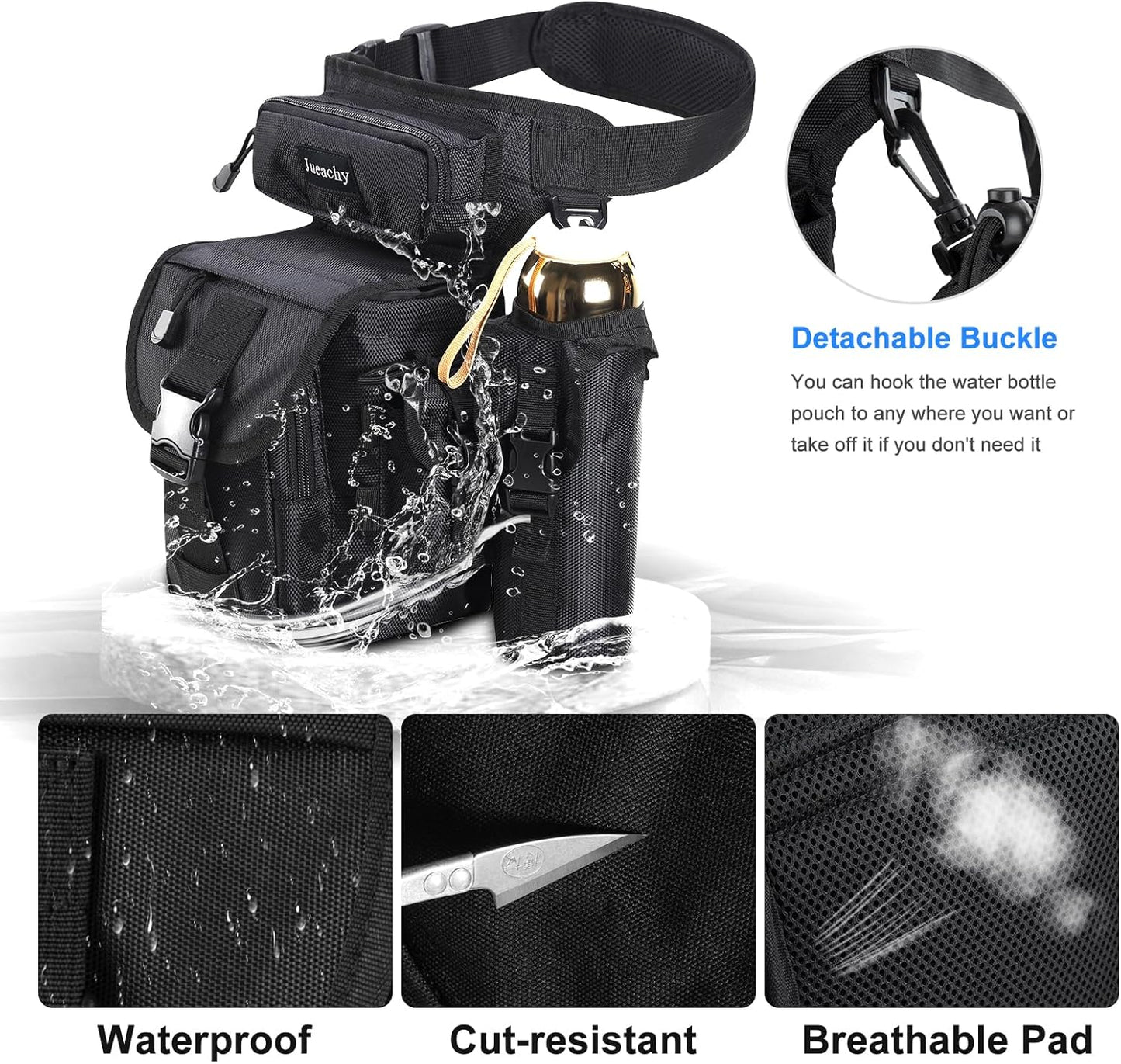 Jueachy Drop Leg Bag for Men Tactical Metal Detecting Thigh Pack with Water Bottle Pouch