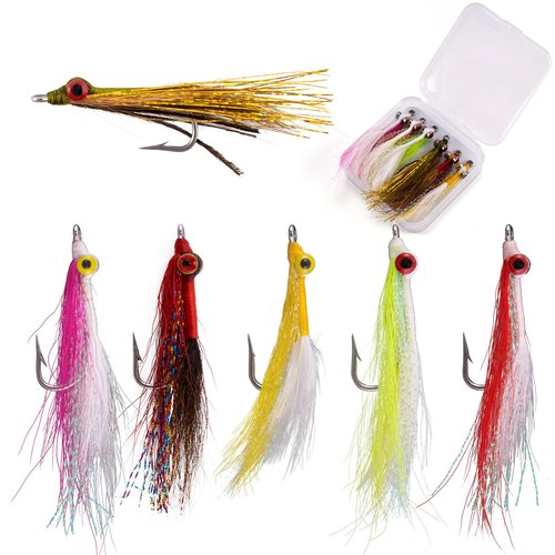 Dr.Fish 6 Pack Clouser Minnow Fishing Flies Streamer Hand Tied Bass Fly Fishing Lure Artificial Baitfish Smallmouth Saltwater Freshwater Striper Flounder Lures #2