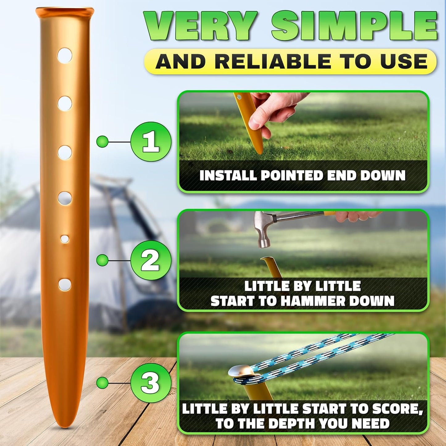 6 Pack Sand Stakes for Beach - 12.6" Lightweight Aluminum Tent Stakes for Sand, Snow & Soft Ground, Vibrant Color and Wind-Resistant, Durable and Easy to Install, Rust Resistant U-Shaped Anchors