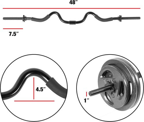 CAP Barbell RB-48T2B Super Curl Bar, Black, 48"
