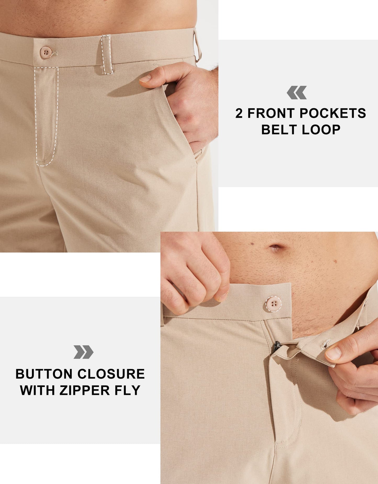 Libin Mens Golf Pants Classic Fit Stretch Work Dress Pants 32" Quick Dry Lightweight Business Casual Trousers Comfort Water Resistant, Khaki, 34W x 32L