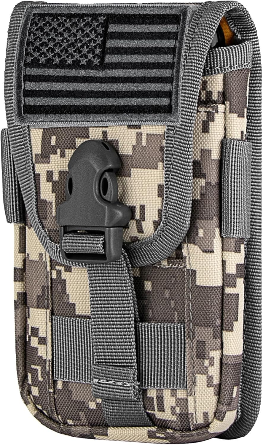 IronSeals Tactical Phone Holster Pouch, Tactical Smartphone Pouches Cellphone Case Molle Gadget Bag Molle Attachment Belt Holder Waist Bag for 4.7"-6.9" with US Flag Patch for iPhone 16 Pro/15 Pro