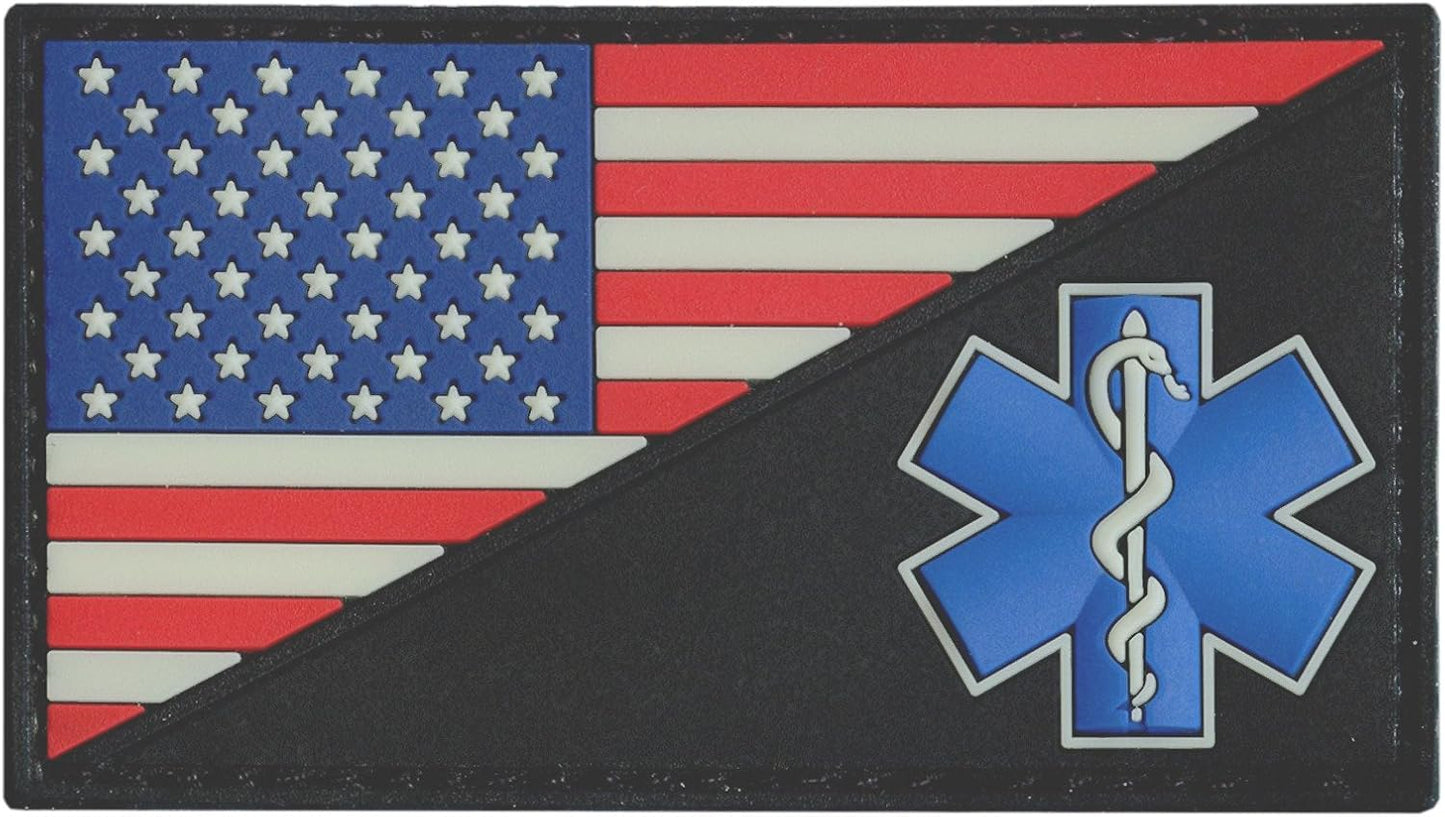 American Flag Medic PVC EMS Patch - Compatible with Velcro, Glow Dark