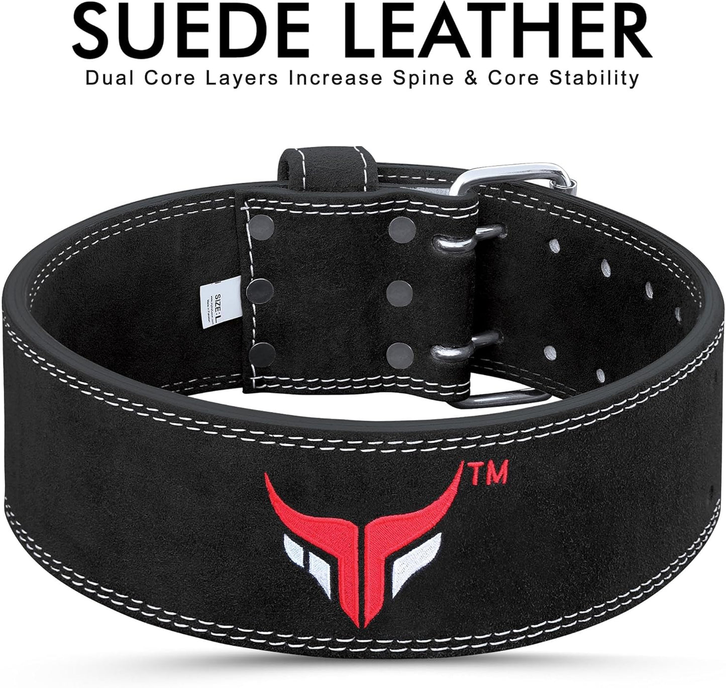 Mytra Fusion Weight Lifting Belt Double Prong Buckle Power Lifting Belt Leather Weightlifting Belt for Training Gym Workout