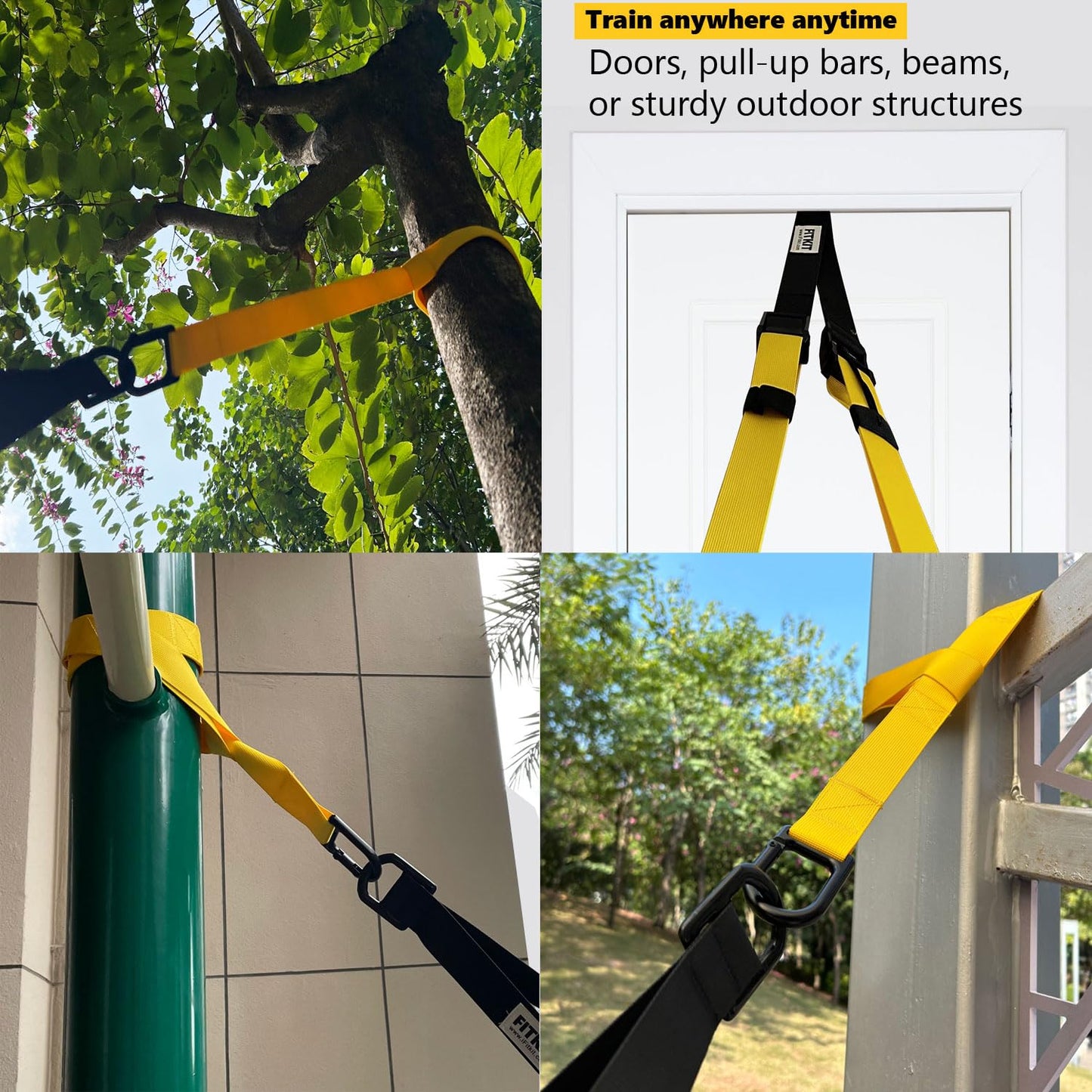 FITKIT Suspension Bodyweight Fitness Training Kit, Full Body Workouts Home Gym Resistance Trainer Straps for Total Body Workouts (Yellow)