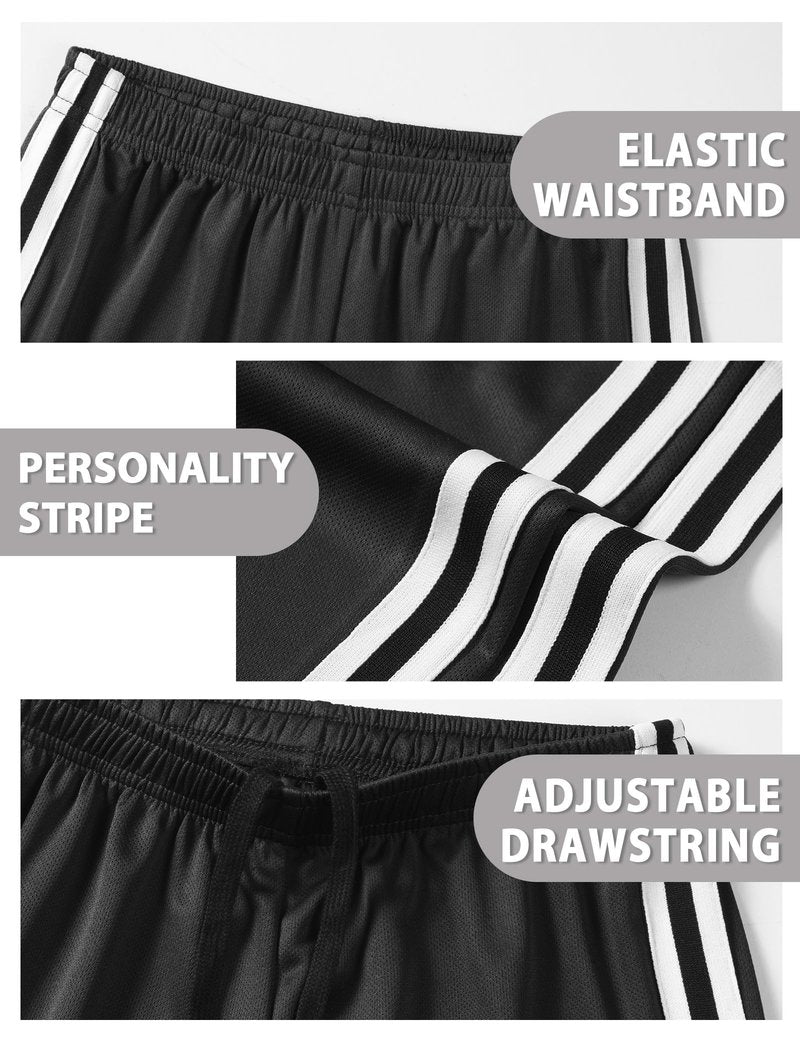 Somaibo Boys Athletic Shorts, Kids Basketball Quick Dry Mesh Short for Youth Soccer Gym Sports Running Black