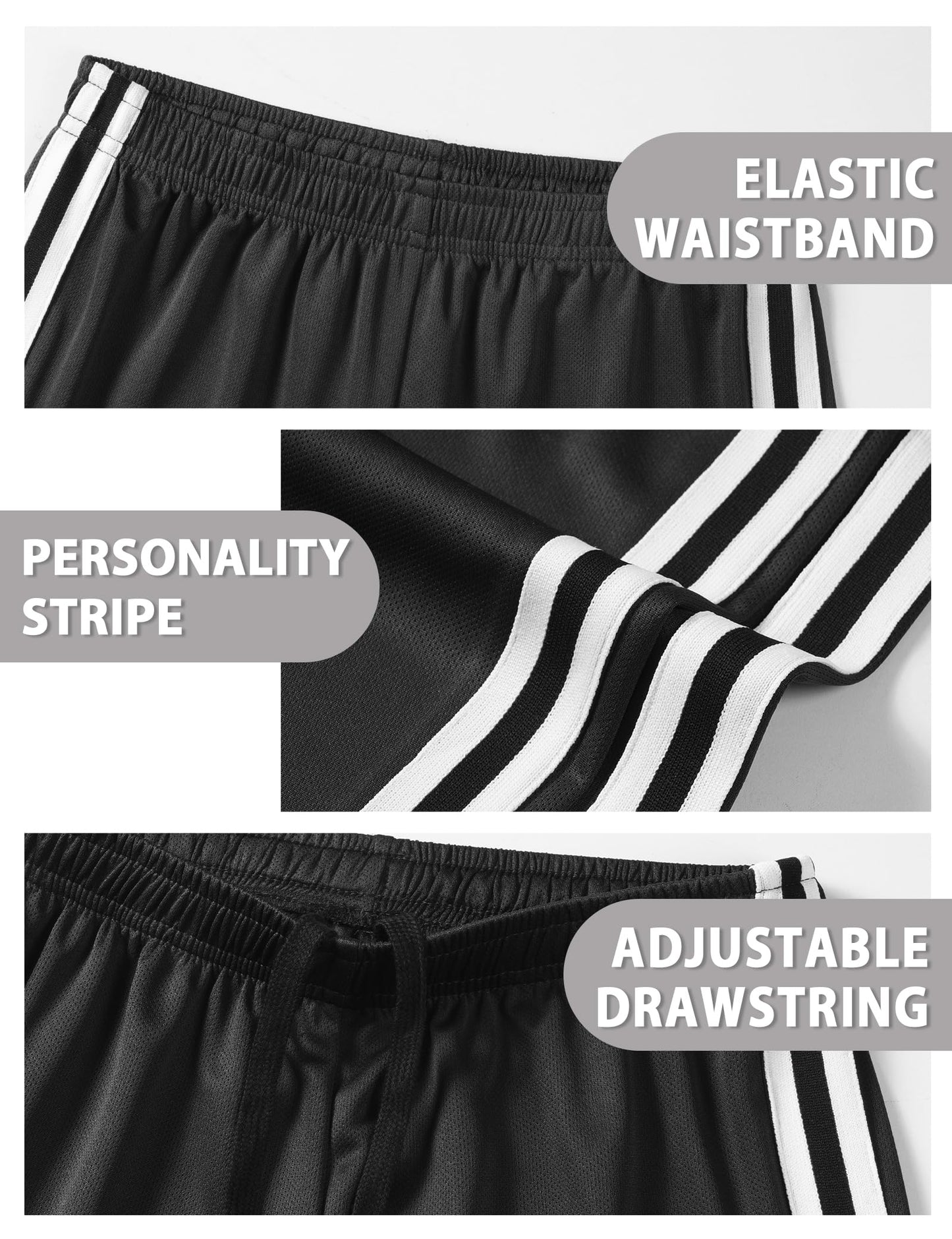 Somaibo Boys Athletic Shorts, Kids Basketball Quick Dry Mesh Short for Youth Soccer Gym Sports Running Black