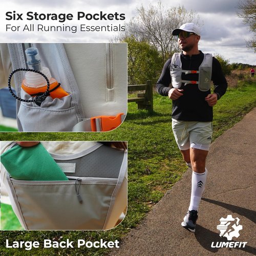 LUMEFIT Running Vest Phone Holder - Hydration Vest with Water Bottle- Reflective Vest for Men and Women- Running Hydration Vest Waterproof Phone Pouch
