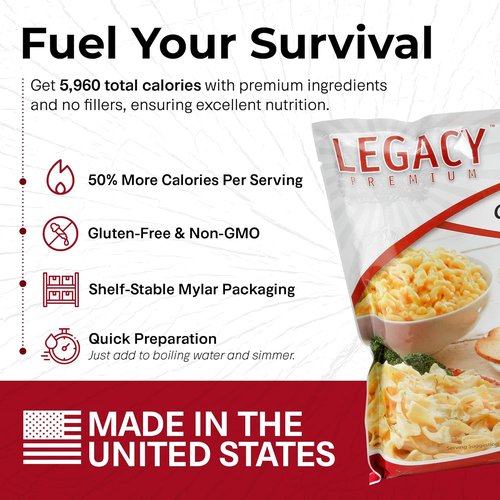 Emergency Gluten-Free Food Storage Pack | 16 Large Servings of Freeze-Dried Meals - 25-Year Shelf Life