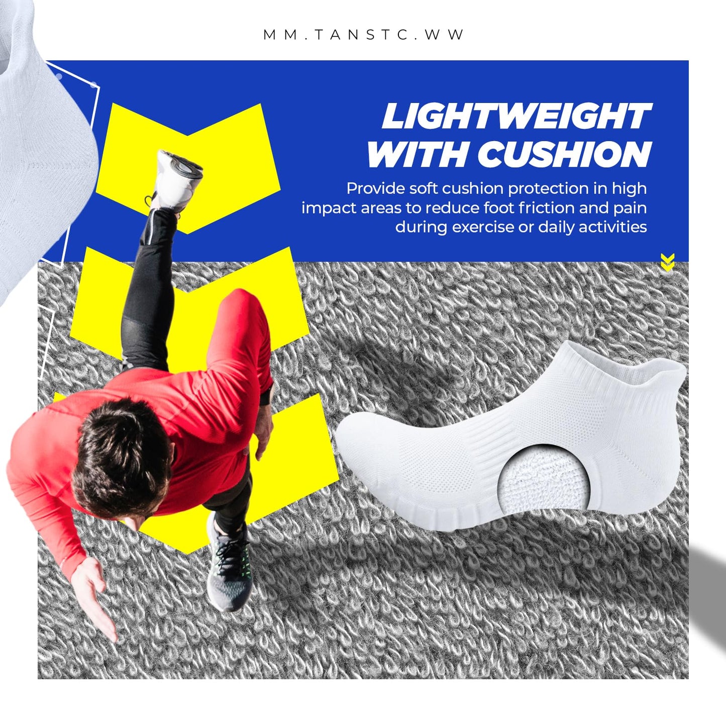 TANSTC Ankle Athletic Low Cut Socks,Running Sports White Men's Sock,Mesh Breathable and Arch Support Non-Slip,Comfortable Cushioned Heel Tab Thick Cotton Women Socks,6 Pairs