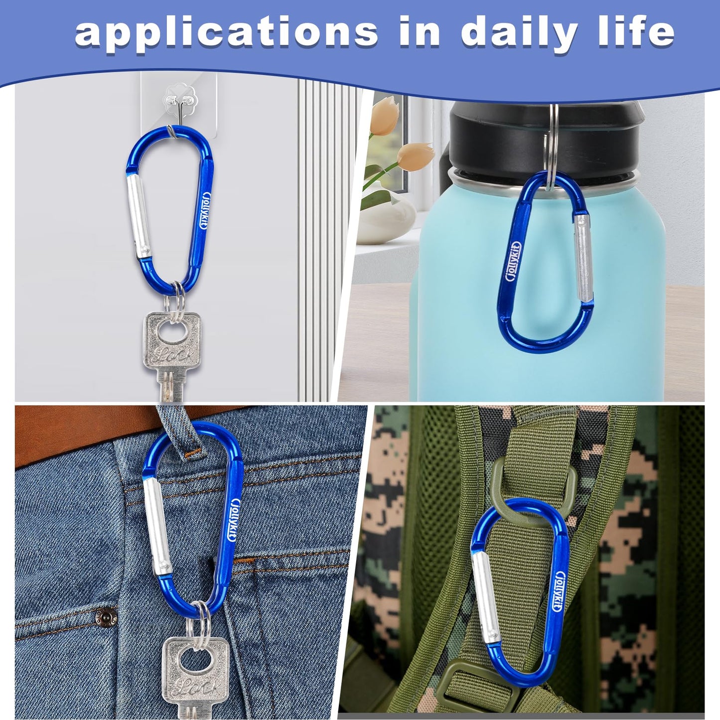 jollykit 6pcs carabiners, 2.2inch Carabiner Clips for Keychain, Aluminium Carabiner is Durable and uesd for Camping and Hiking
