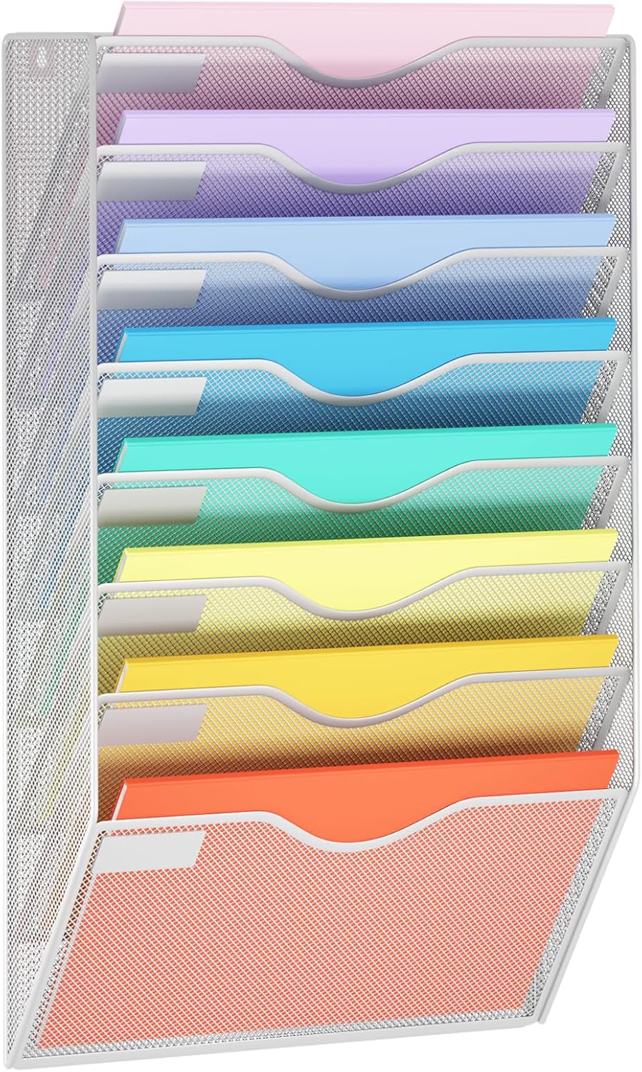 5 Pockets Mesh Hanging Wall File Holder Organizer Wall Mounted Paper Magazine Rack, Black