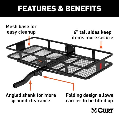 CURT 18153 60 x 24-Inch Basket Hitch Cargo Carrier, 500 lbs Capacity, Black Steel, 2-In Folding Shank