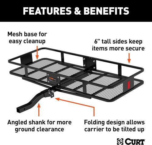 CURT 60x24 Inch Cargo Carrier - Heavy-Duty Black Steel Hitch Basket, 500 lbs Capacity