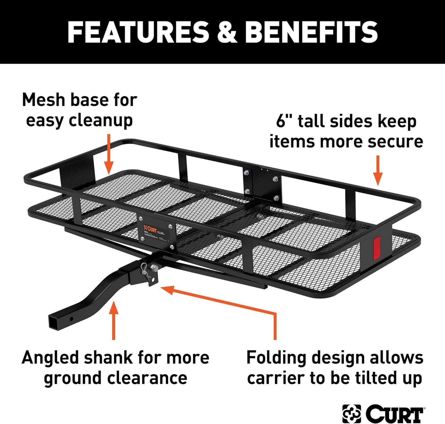 CURT 18153 60 x 24-Inch Basket Hitch Cargo Carrier, 500 lbs Capacity, Black Steel, 2-In Folding Shank