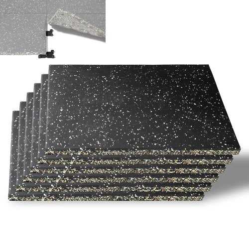CyclingDeal 5/8" Thick High-Density Gym Floor Mats Tiles - 6 Pack 19.7”x19.7” Rubber Exercise Workout Equipment Ground Shock Absorbing Mat for Home Gym Garage - with Interlock in Black w/White Dots