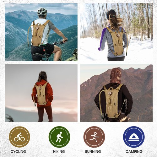 Sanwuta 2 Pcs Hydration Backpack with 3 Liter Water Bladder Tactical Lightweight 17.72 x 7.87 Inch Hydration Pack Backpack Water Backpack Hydration Bag Water Bag for Hiking Running (Khaki)