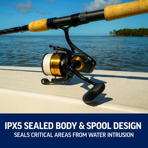PENN 7' Spinfisher VII Spinning Fishing Rod & 5500 Reel Combo, 12-20lb Line Rating, Medium Heavy Power, IPX5 Sealing, CNC Gear Technology with Brass Main Gear