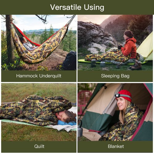 Night Cat Hammock Underquilts Sleeping Bag Single Insulated Under Blanket for Hammock 4 Seasons Lightweight Soft Warm 5-20℃ 8x3.6ft Camouflage