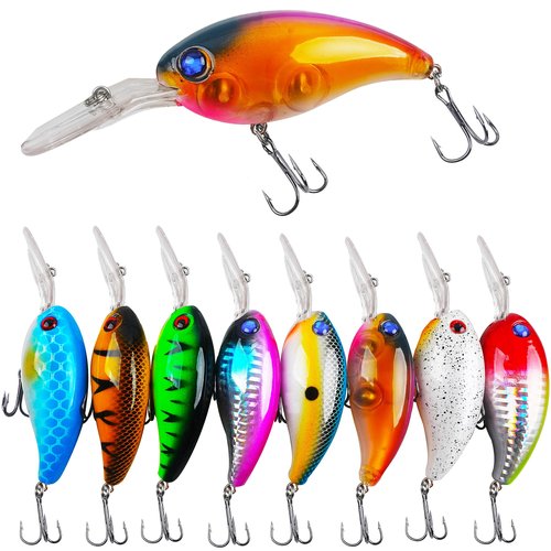 VATEICO 8PCS Fishing Lures Popper Lures Shadllow Deep Diving Swimbait Crankbait Fish Wobble Hard Fishing Baits for Bass Trout Freshwater and Saltwater Fish Tackles 4.0inch