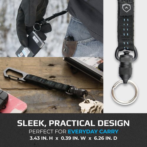 Trayvax Link Lanyard Keychain, Quick Release Climb-Spec Nylon Carabiner Key Chain for Men and Women, Stainless Steel, Black/Blue