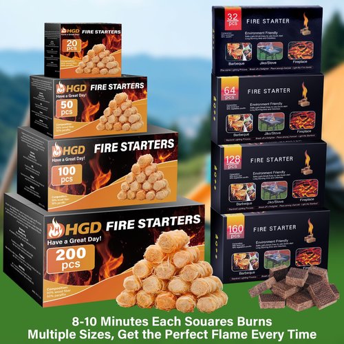 HGD (200pcs) Fire Starters for Campfires, Natural Charcoal Starters,Chimney Starter for Charcoal Grill, Indoor Outdoor Use, Weather-Resistant