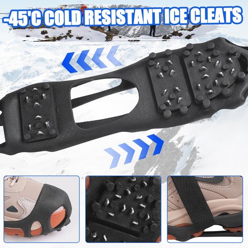 Ice Cleats Snow Traction Cleat for Boots and Shoes 28 Studs Ice Crampons for Walking on Snow and Ice Anti Slip Overshoe Rubber Ice Grippers Slip-on Stretch Footwear Medium