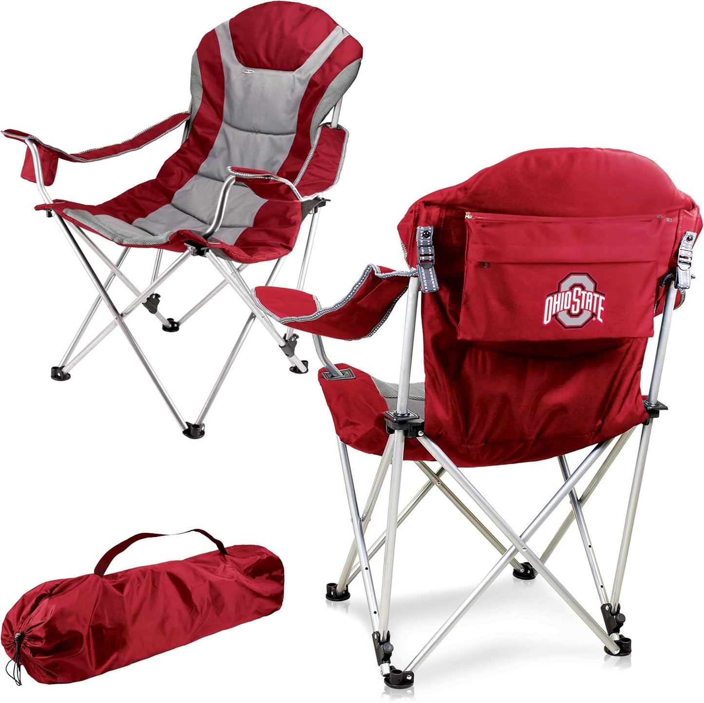 PICNIC TIME NCAA Arkansas Razorbacks Reclining Camp Chair - Beach Chair for Adults - Sports Chair with Carry Bag