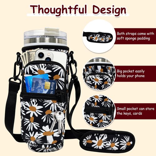 UKRIS Sport Water Bottle Bag with Adjsutable Strap Bottle Pouch Holder Sleeve for Stanley 40oz Tumbler with Handle for Men/Women Walking Hiking Camping Gym Pink