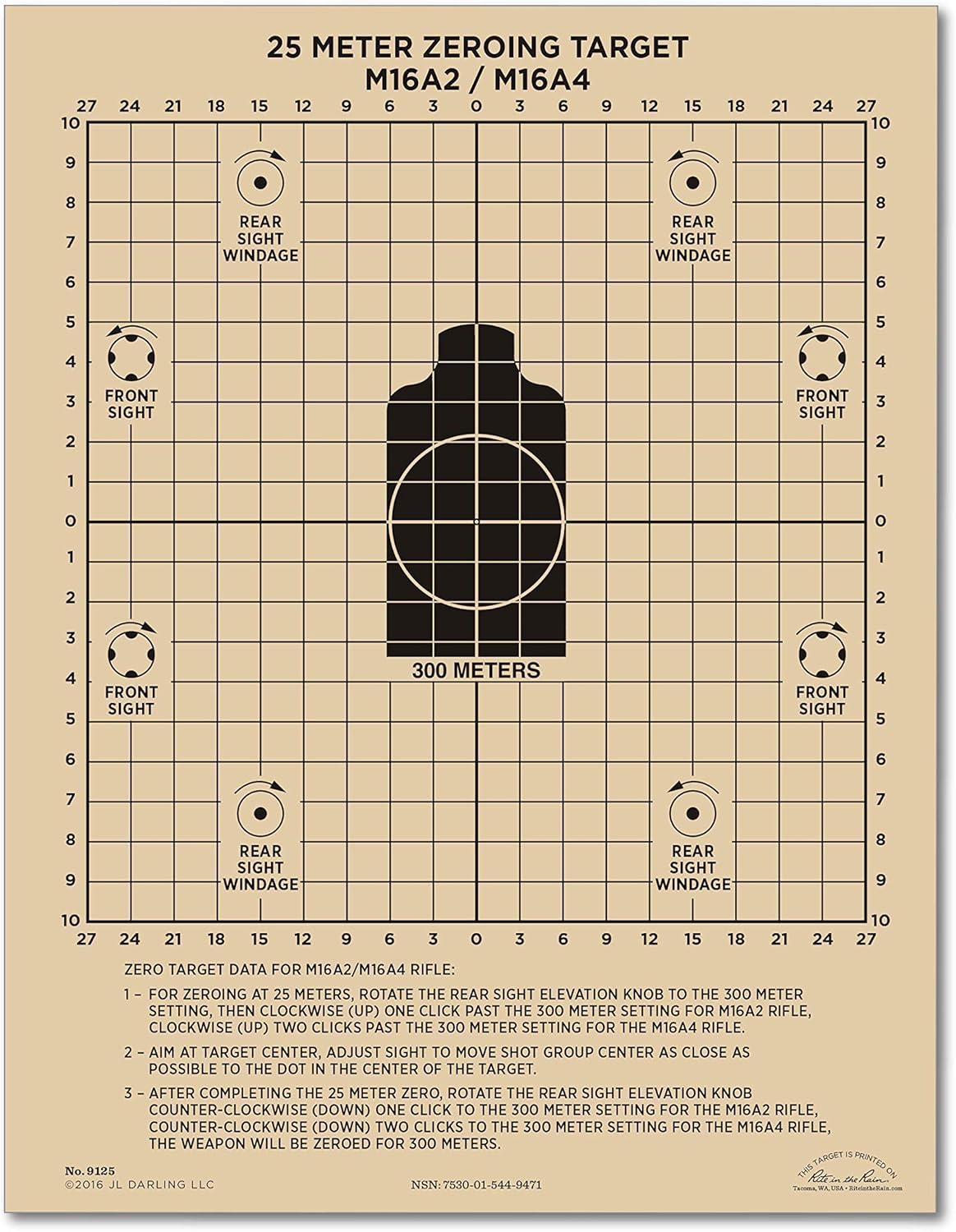 Rite in the Rain Weatherproof Diamond Pattern MOA Precision Distance Shooting Targets, 11" x 17", 25 Sheet Pack (No. TGMOALR-D)