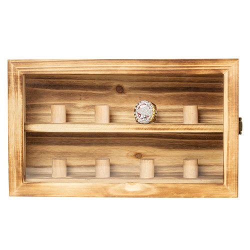 Freezing point Championship Ring Display Case Baseball Ring Holder Big Ring Storage Box Wooden Shadow Box for Baseball Basketball Football Softball Award Rings Fan Souvenirs 6
