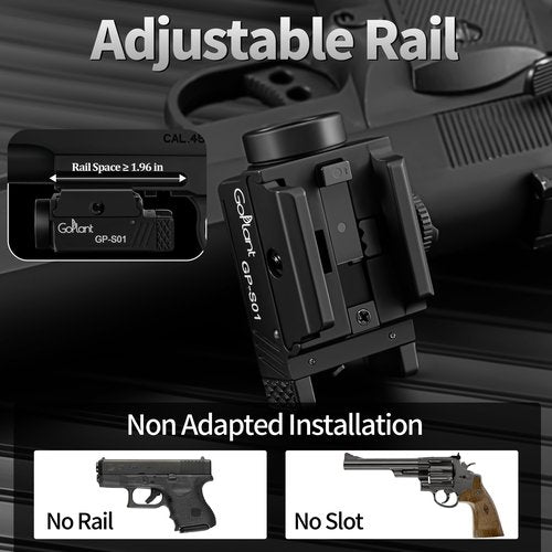 GOPLANT 1350 Lumens Compact Weapon Light Flashlight, Only LED Light Without Laser Aircraft Grade Aluminum Subcompact Pistol Light, Adjustable Rail-Mounted Handgun Light, Type-C Rechargeable (GP-S01)