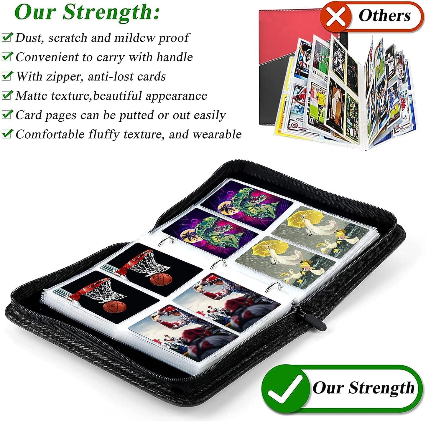 400 Pockets Card Binder, 4-Pocket Trading Card Binder Album Holder Storage Book for Game Cards with 50 Removeable Sleeves, Ideal Baseball Binder Fit 400 Cards, Gift for Kids Adults